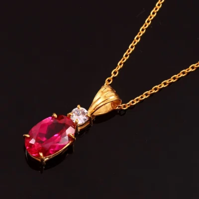 Genuine Red Ruby Pendant Ruby Oval Necklace Gemstone Dainty Pendant - Image 1 of 4