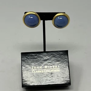 Joan Rivers Classics Blue & Gold Tone Round Tailored Button Acrylic Earrings - Picture 1 of 8