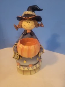 The Home Maker Idea Company Witch Pumpkin Halloween Candle Holder 8" - Picture 1 of 5