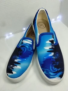 Inkkas Canvas Slip On Shoe 7.5W. 5.5M Forest Sky Black And Blue New No Box Cute  - Picture 1 of 6