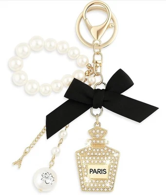 Botella de Perfume Paris Glam Bling CLARO Estrás y Perlas Llavero Llavero Foto 1 de 4
