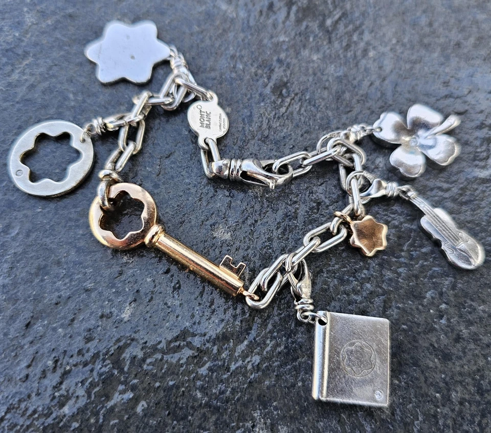 Montblanc Limited Edition Charm Bracelet 18k Gold Key Diamond Sterling Silver - Image 1 of 4