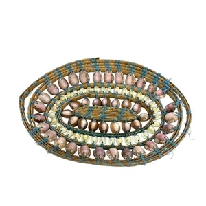 VTG Seashell Woven Oblong Basket 15" x 11" Cowrie Shells READ - Picture 1 of 13