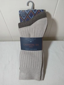 Steel & Jelly Cashmere Silk Luxury 2 Pack Socks Size 7-12 Beige Brown - Picture 1 of 7