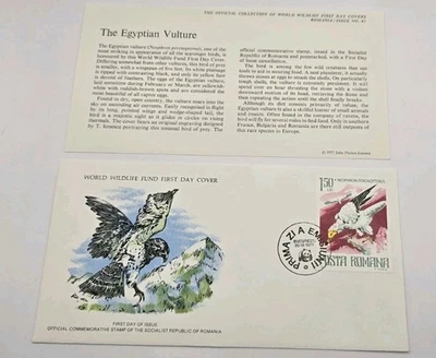 ROMANIA ROMANA 1977 FDC WWF 041 BIRDS OF PREY EGYPTIAN VULTURE - Image 1 of 4