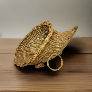 18" Thanksgiving Dark Wicker Cornucopia Horn of Plenty Basket 9” Mouth Opening - Picture 1 of 6
