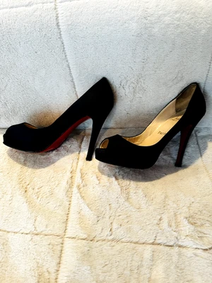 Christian Louboutin Womens Black Canvas Peep Toe Platform Pumps Sz 37,5 - Image 1 of 4