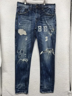Мужские джинсы Billionaire Boys Club 32x31 синие искусственно состаренные разорванная пэчворк джинсовая ткань - Изображение 1 из 4