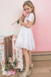 Ivy City Co Mini Valentina Kleid Mädchen Gr. 4-5T rosa weiß Blumen gesmokt Baumwolle - Bild 1 von 11