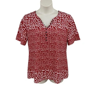 Blusa Top Mujer Noracora Rojo Oxidado Blanco Floral Talla XL Cuello en V Manga Corta - Imagen 1 de 10