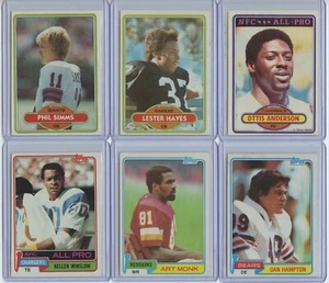 '80-'81 6 Rookie Card Lot Inc. Phil Simms, Lester Hayes, Ottis Anderson, Winslow - Picture 1 of 2