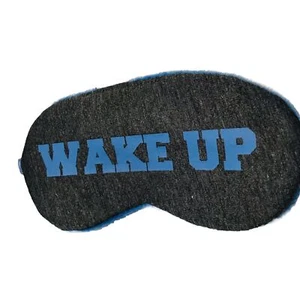 Maschera occhi grigio blu sonno "WAKE UP" logo notte sonno benda ombretto - Foto 1 di 3