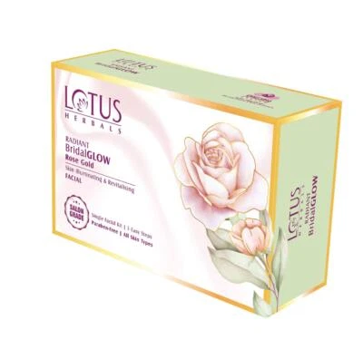 Kit facial Lotus Herbals radiante nupcial brillo oro rosa 57 gm Foto 1 de 4