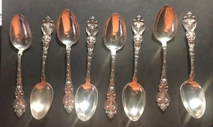 (8) ANTIQUE Unger Bros Sterling Silver Devil FACE Douvaine Gargoyle Teaspoons - Picture 1 of 7