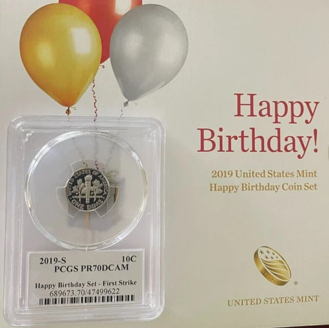 2019 S 10C DIME PCGS PR70DCAM First Strike CHICAGO LABEL    HAPPY BIRTHDAY SET Cover