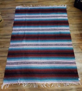 Manta de lana azteca vintage Del Mei hecha en México Serape suroeste flecos 48x68 - Imagen 1 de 2