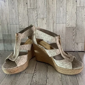 Sandalias Michael Kors Damita Alpardarilla Cuña Logo MK Mujer Talla 9 - Imagen 1 de 8