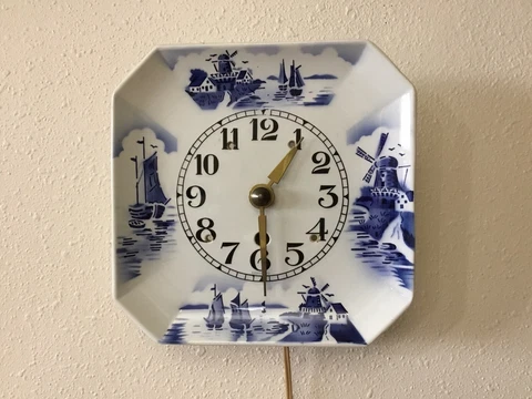 Vintage Electric Porcelain Delft Wall Clock Dutch Scenes Made In Germany Cover