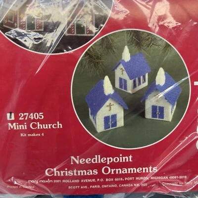 De colección Mary Maxim Azul Mini Iglesia Adornos Punta Aguja # 27405 Kit Sellado Foto 1 de 4