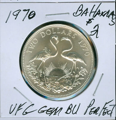 1970 BAHAMAS $2.00 900 SILVER  ULTRA FINEST GRADE BU PERFECT * - Image 1 of 2