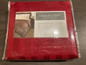 Damask Stripe Charter Club Twin Size Comforter Cover Red 500 Thread Count Pima - Picture 1 of 4