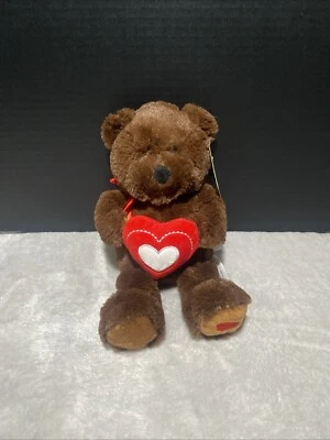 Animal Adventure Dark Chocolate Brown Teddy Bear Plush Red Heart Bow Toy Pet 10" - Image 1 of 4