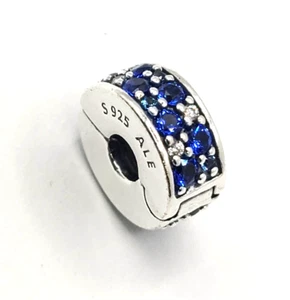 Pandora Moments Sterling Silver Blue CZ Pavé Clip Charm 791817NSBMX - Picture 1 of 6