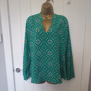 MARKS AND SPENCER UK 14 JADE GREEN OVERSIZED FLORAL FLOATY TOP BLOUSE