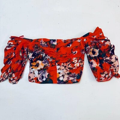Top corto floral dividido fuera del hombro H&M - talla 6 naranja  Foto 1 de 4