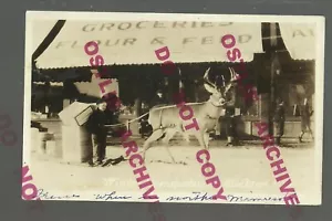 Blackduck MINNESOTA RPPC c1920 TRINEO DE CIERVO Calle Principal TIENDA GENERAL Niños NAVIDAD - Imagen 1 de 4