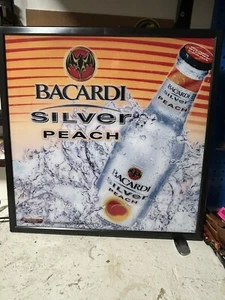 BACARDI SILVER PEACH LIGHTED BAR SIGN MAN CAVE TESTED - Picture 1 of 5
