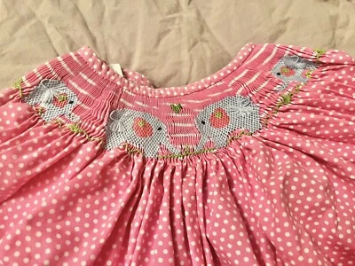 Vive La Fete Elephant Smocked Top And Bottom Pink Polkadot Size 2 - Image 1 of 4