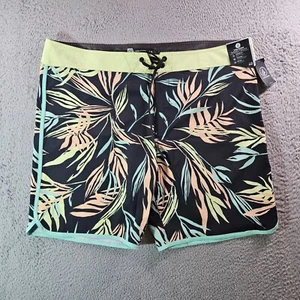 NWT Volcom Board Shorts Swim Trunks Men 40 No Liner Leaf Print Black Green - Picture 1 of 11