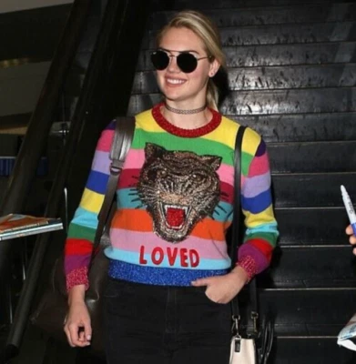 Nuevo con etiquetas Suéter Gucci Rayas Lentejuelas Bordado Lana Tigre, Pequeño, Precio de venta sugerido por el fabricante $1725 Foto 1 de 4