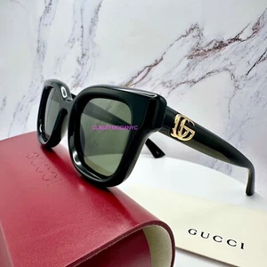 Nuevas Gafas de Sol GUCCI Negro Dorado GG Logo Cuadradas Hechas en Italia 49mm con Estuche - Imagen 1 de 23