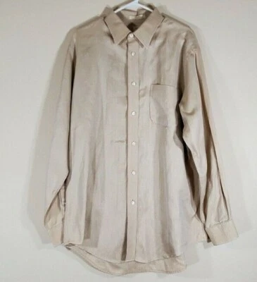  Camisa de vestir con botones Parisian Signature 16 1/2 talla 34/35 beige a rayas para hombre   Foto 1 de 4