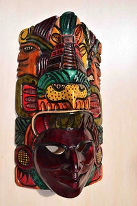 HAND MADE CARVED WOODEN MASK FROM GUATEMALA - GORGEOUS DETAILS!!! #8 - Picture 1 of 4