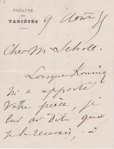 Lettre autographe Eugène BERTRAND (1834-1899) comédien directeur théâtre opéra. - Picture 1 of 2