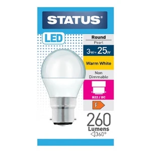Status 3W (=25W) BC Round / Golf Ball Opal Warm White LED Light Bulb - Picture 1 of 4