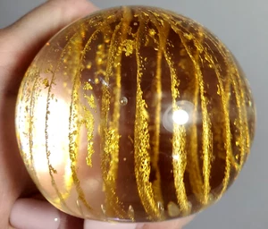Vintage Murano Art Glass Paperweight Clear and Gold Cascade BEAUTIFUL - Picture 1 of 10