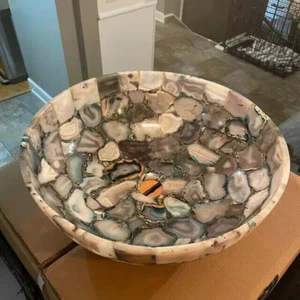 Natural Agate Wash Basin Sink | Quartz Stone Vessel | Bathroom Stone Sink - Picture 1 of 4