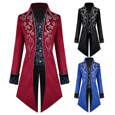 Mens Gothic Long Suit Jacket Showman Tuxedo Tailcoat Frock Coat Overcoat Stage  - Image 1 of 4
