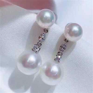 3Ct Round Cut Natural Pearl Drop/Dangle Earrings 14K White Gold Plated Silver - Picture 1 of 8