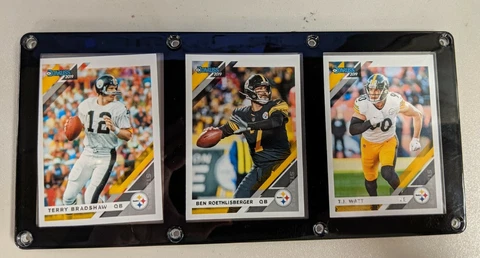 PITTSBURGH STEELERS 3 CARD PLAQUE BRADSHAW ROETHLISBERGER WATT Cover