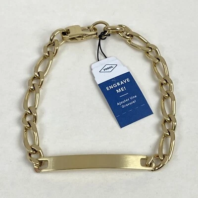 Brazalete de cadena de placa grabable en blanco de acero dorado Fossil para hombre Foto 1 de 4