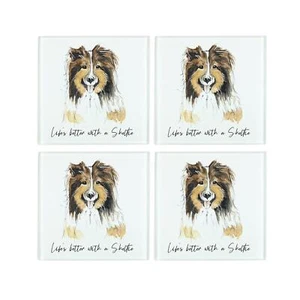Juego de posavasos Sheltie - Life's Better With a Dog posavasos cuadrados de vidrio regalo - Imagen 1 de 1