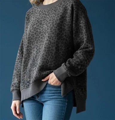 Avia Womens High Slit Dark Gray L/S Sweat Shirt Size 2X (20W-22W) Animal Print - Image 1 of 4