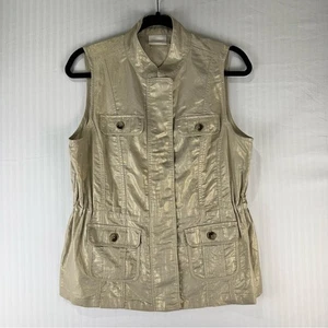 Chico’s Gold Metallic Linen Blend Vest Women’s Size 1 Medium - Picture 1 of 5
