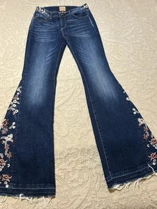 Driftwood Jeans 28 Farrah Flower Embroidered Flare 28x34 Classic Fit Free People - Picture 1 of 14