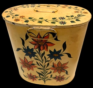 Antiguo/Vintage Primitivo Tole pintado mostaza y tulipanes bote grande de harina de hojalata - Imagen 1 de 17